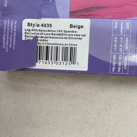 Vassarette Her Secret Silky Sheer Thigh Highs - Beige Style 4035 Vintage Medium - Picture 4 of 4